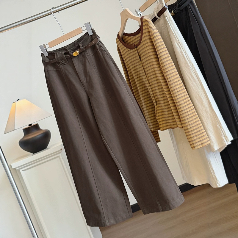 Korean-style high-waisted, slimming, cropped wide-leg pants for women, new autumn collection, relaxed and versatile, casual straight-leg pants for petite figures Korean-style high-waisted, slimming, cropped wide-leg pants for women, new autumn collection, relaxed and versatile, casual straight-leg pants for petite figures