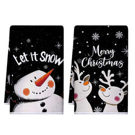 跨境新款超细纤维圣诞节日雪人数码印花毛巾厨房吸洗手巾洗脸E18