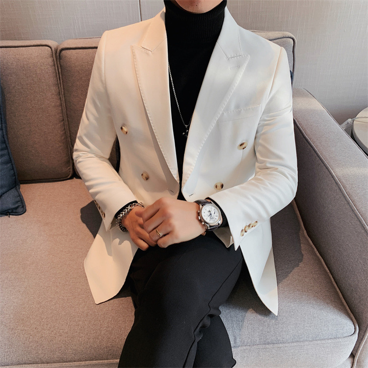 boy Boy 2024 Cross-Border Double-Breasted Business Suit Slim Fit Solid Color European And American Simple Men's Blazer Jacket_viptrois.com