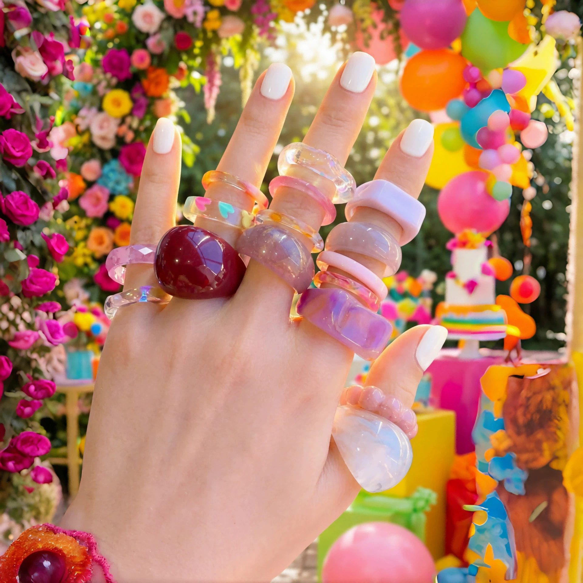 Кольцо (Korea ACC) Acrylic One-Size Chunky Ring для указательного пальца, цветной мраморный узор