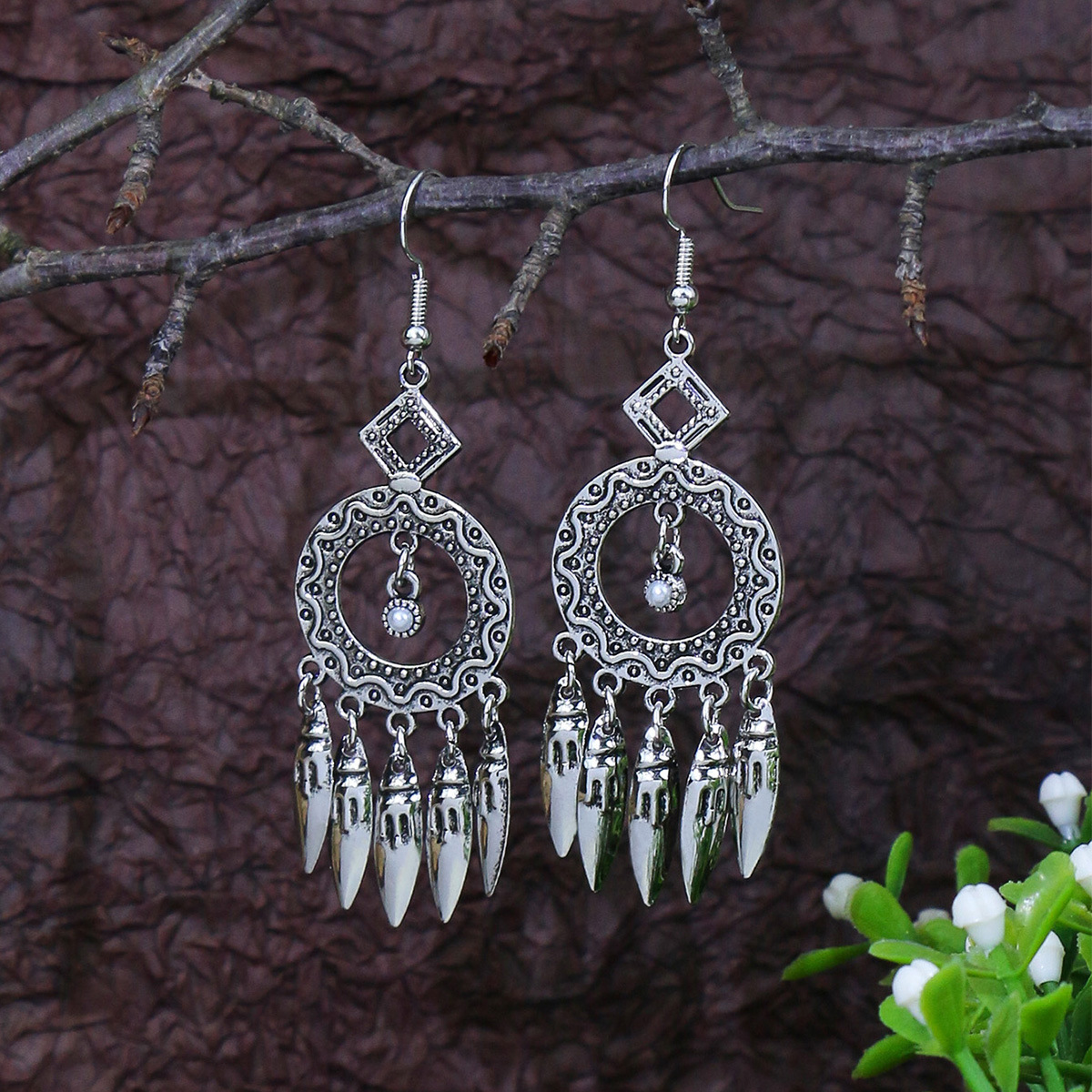 30g Weight Stainless Steel Ear Needle Material 1 Pair Ethnic Style Geometric Tassel Zinc Alloy Drop Earrings