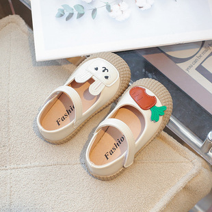 2024 New Spring and Autumn Girls Princess Shoes Baby Leather Toddler Shoes Cute Bunny Soft Sole Shoes 1-3-5 Years Old 2