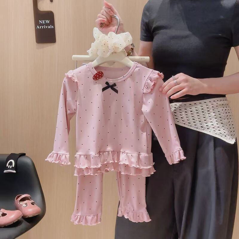 【秋冬新品】花边简约女童居家服，女童打底衫套装花边套装小香风|undefined