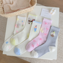 趣味可爱ins潮卡通网眼中筒袜韩版猫咪动物袜子女春夏无骨堆堆袜