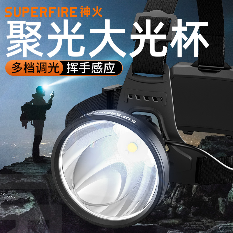 Shenfuo al aire libre portátil de largo alcance luz inteligente inducción LED casco cargar faro al por mayor