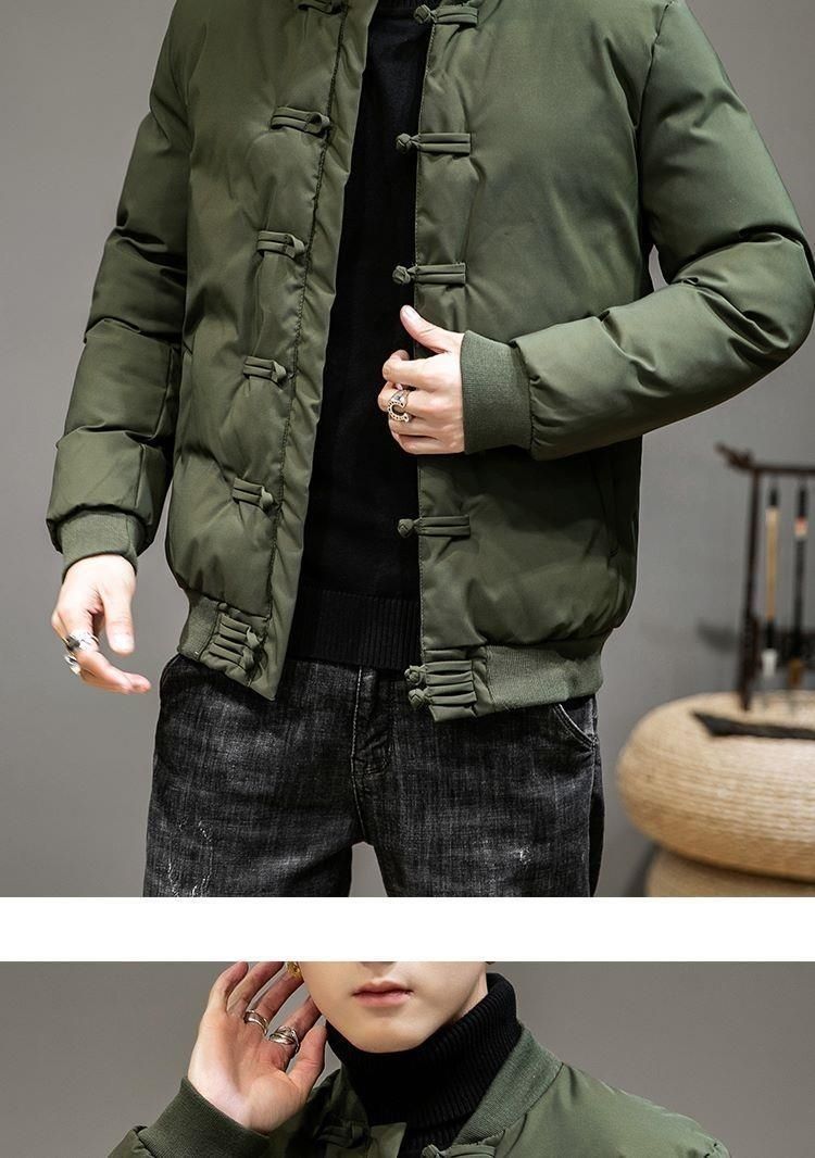 buttoned stand up collar Tang warm Chinese style Tai Chi suit small cotton jacket outerwear men's_voghion.com