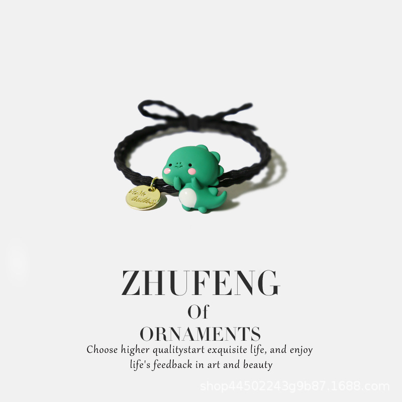 Couple's Small Leather Case Dual-Use Korean Style Simple Mori Style Cute Dummy Cute Dinosaur Head Rope Hair Rubber Band for Women