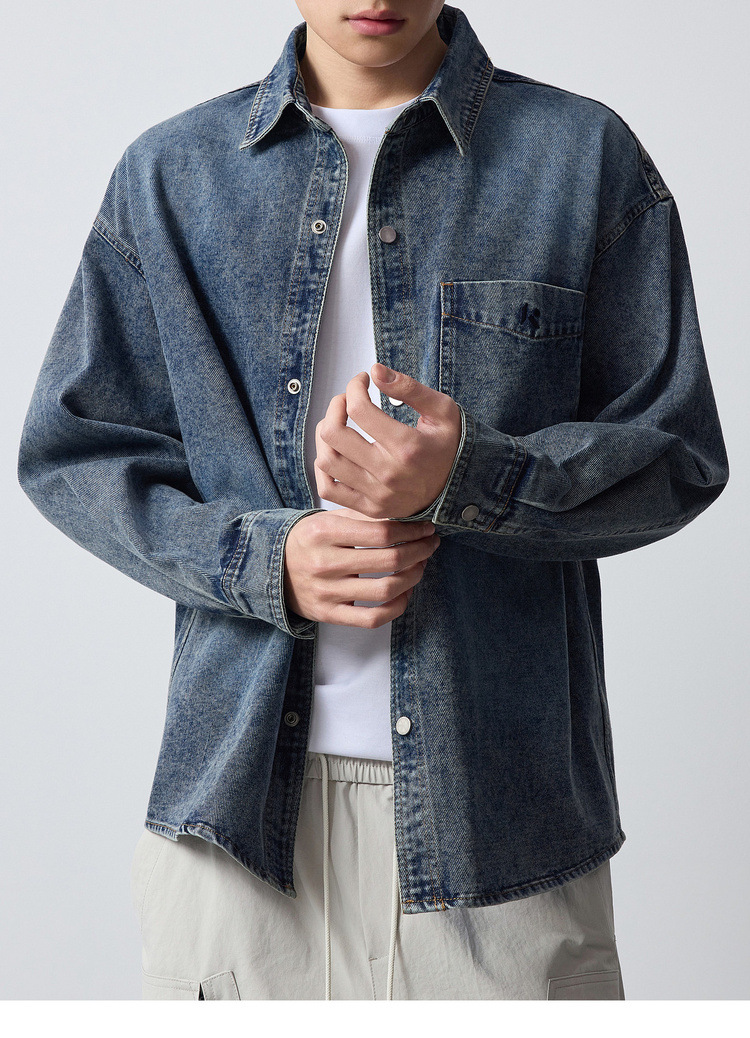 Áo khoác denim nam phong cách Mỹ, thêu họa tiết, kiểu dáng cổ điển — màu xanh nhạt chi tiết 18