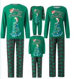 2023欧美亚马逊亲子装 全家装圣诞套装节日圣诞树长袖家居服睡衣
