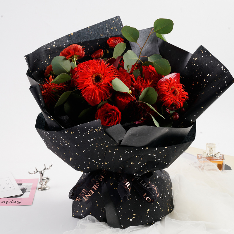 Papel de embalaje de flores Papel de embalaje de flores de fibra de seda de punto de oro y plata de ensueño DIY hecho a mano