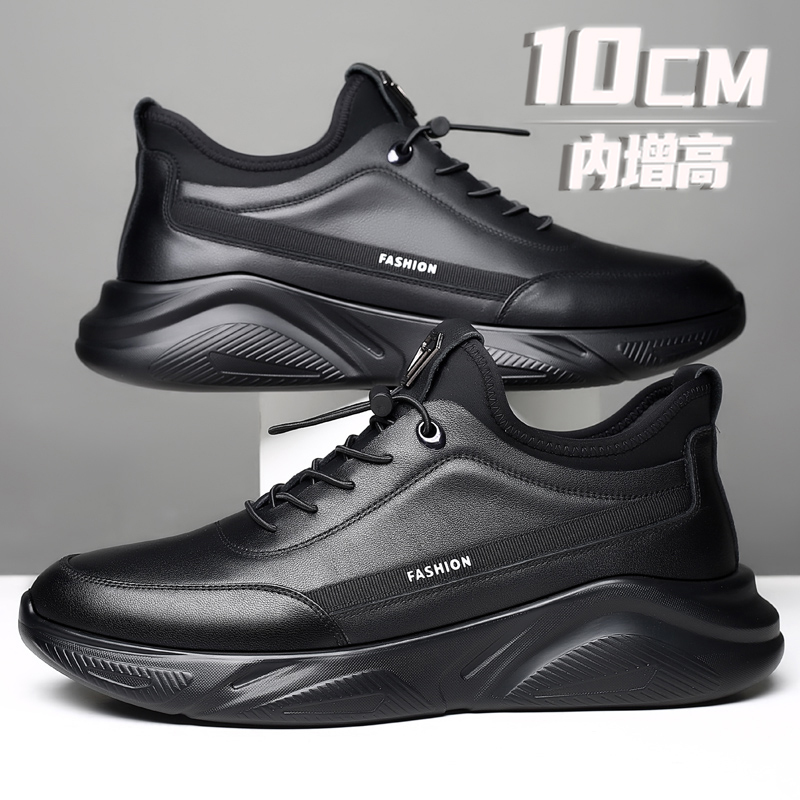 Winter fleece-lined Height Increasing Men's Shoes 10cm Head Layer Cowhide Casual Leather Shoes Men's Sports Invisible Height Increasing Shoes