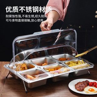 Commercial Multi-Grid Ice Powder Ingredient Seasoning Box Transparent Flip-Top Stainless Steel Display Buffet Food Dust-Proof and Fresh-Keeping Cover
