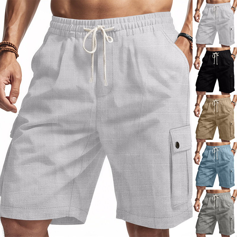 Cross-border hot-selling American-style outdoor tactical workwear men's summer bamboo linen beach casual shorts