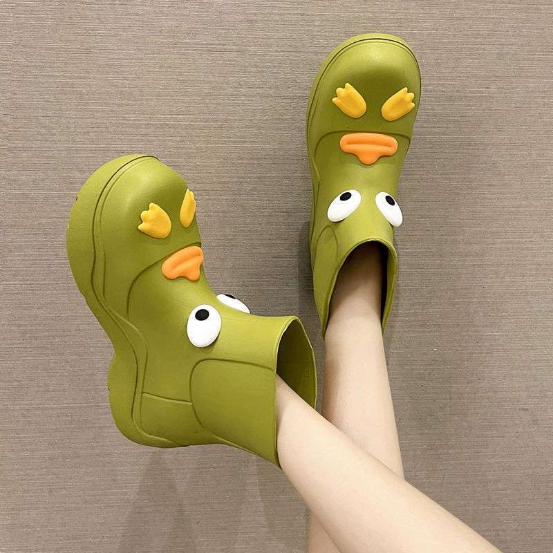 여름 아우터로 입는 여성용 장화 아시고 같은 스타일의 귀여운 미끄럼 방지 워터슈즈, 패셔너블하고 못생긴 장화, 두꺼운 밑창의 고무신