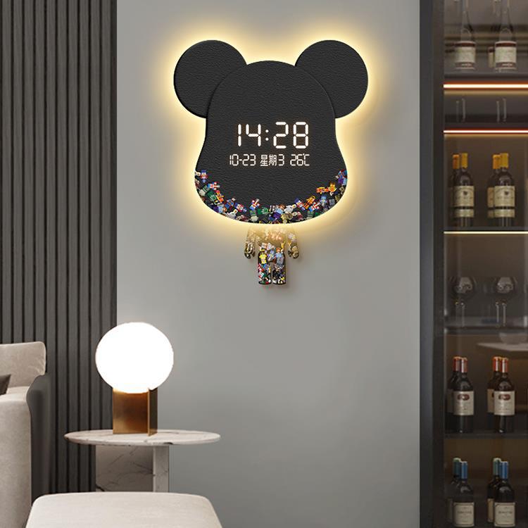 곰 카우 창조적 인 동향 벽 시계 거실 홈 새로운 시계 다이닝 룸 뮤트 스윙 시계 벽 램프
