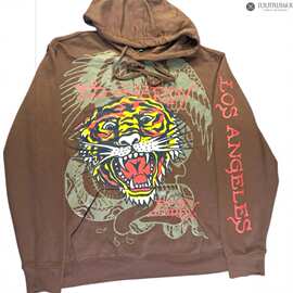 Ed Hardy By Christian Audigie男式拉链连帽衫纹身印花老虎卫衣