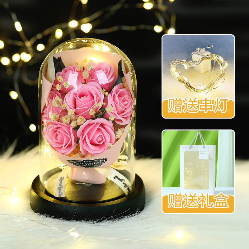 520情人节礼物送女友闺蜜实用永生花玻璃罩香皂花玫瑰生日礼物女