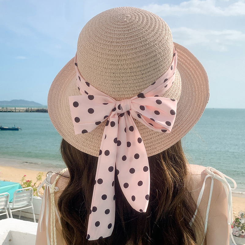 Children's Straw Hat With Wave Dot Pattern For Summer Sunshade_voghion.com