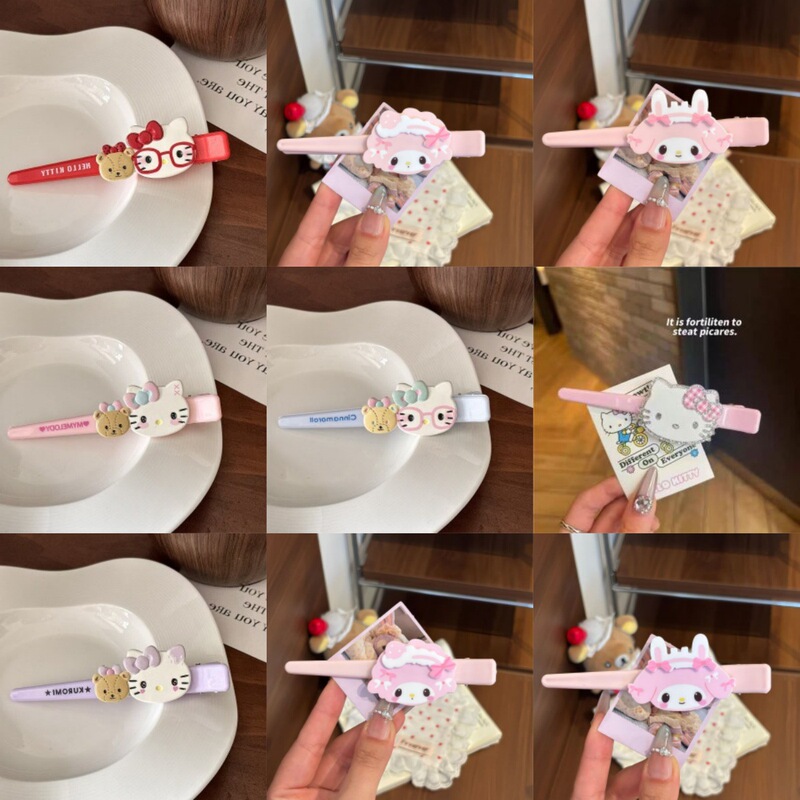 Cute cartoon glasses KT bow pointed hair clip wholesale girly side bangs clip large face wash clip Cute cartoon glasses KT bow pointed hair clip wholesale girly side bangs clip large face wash clip