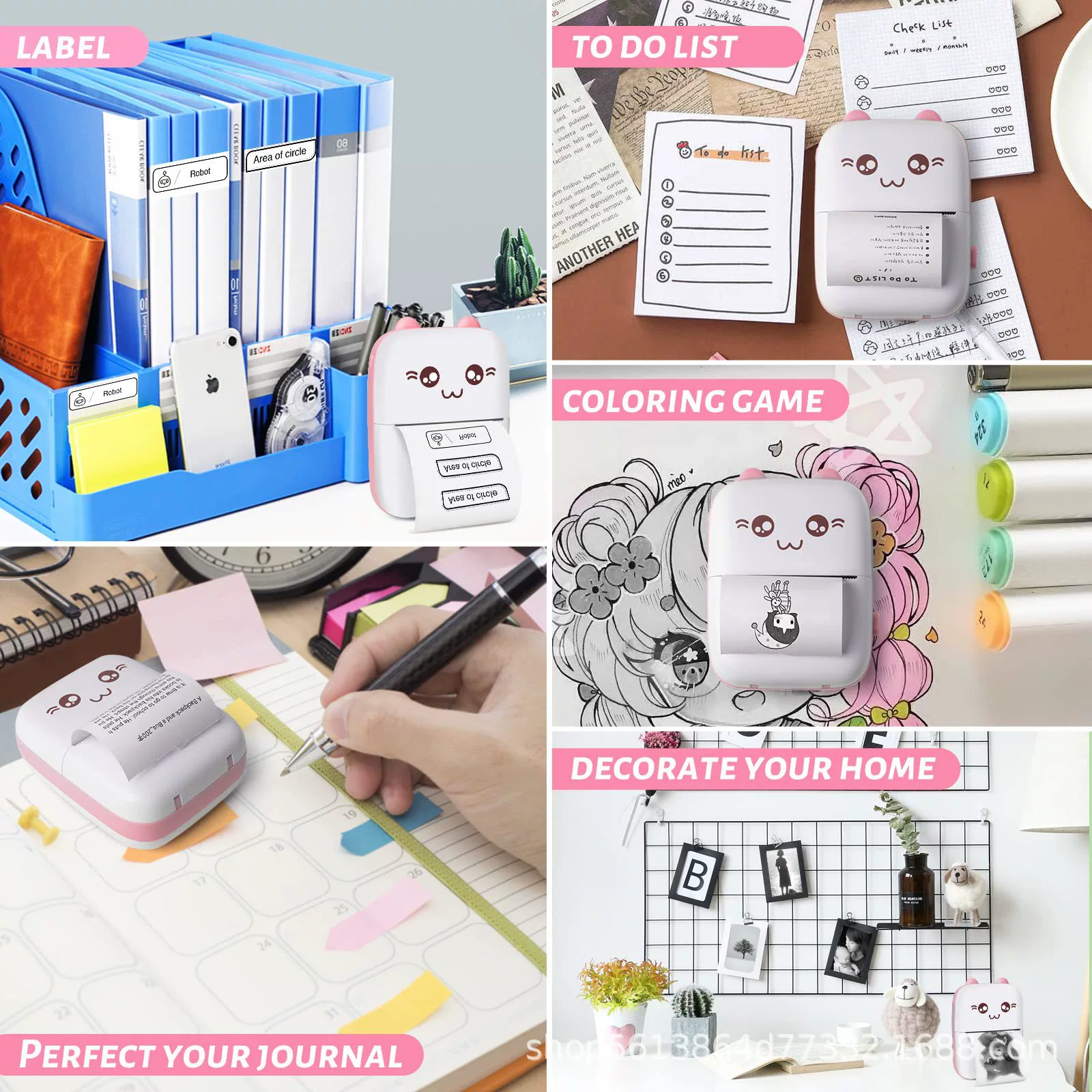 Handheld Wireless Photo Printer C9, Pocket Bluetooth Mini Printer for Kids, Cute Cat Design