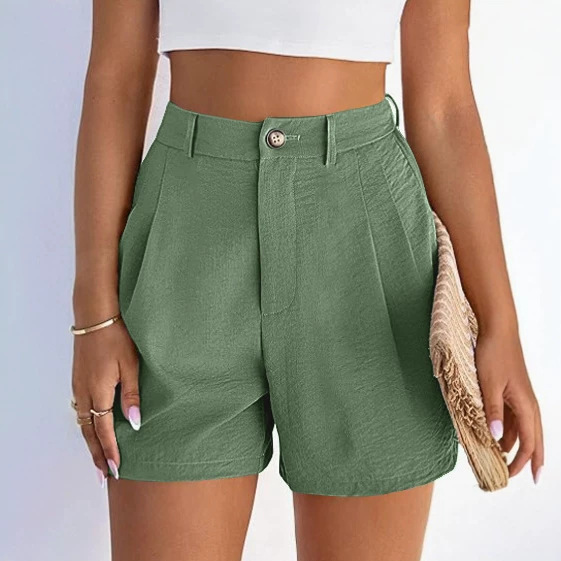 Amazon Cross-Border Women's Elastic High-Waisted Wide-Leg Flowing Pleated Formal Summer Shorts