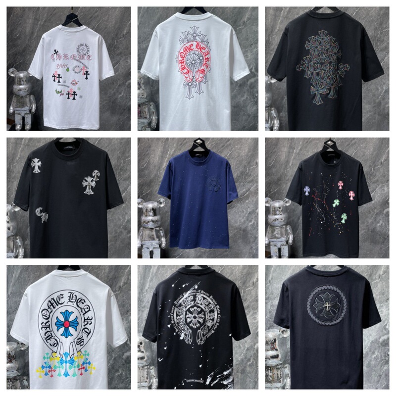 25S Cross-Border Trendy Brand Chromehearts Heavy-Duty Printed Loose and Versatile Couple Short-Sleeved T-Shirts Wholesale