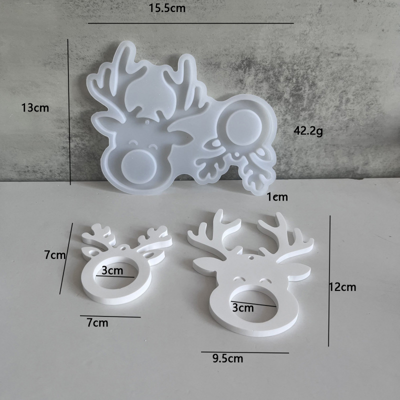 二连大小号麋鹿挂牌硅胶模具小鹿圣诞装节装饰吊牌石膏滴胶模具|undefined