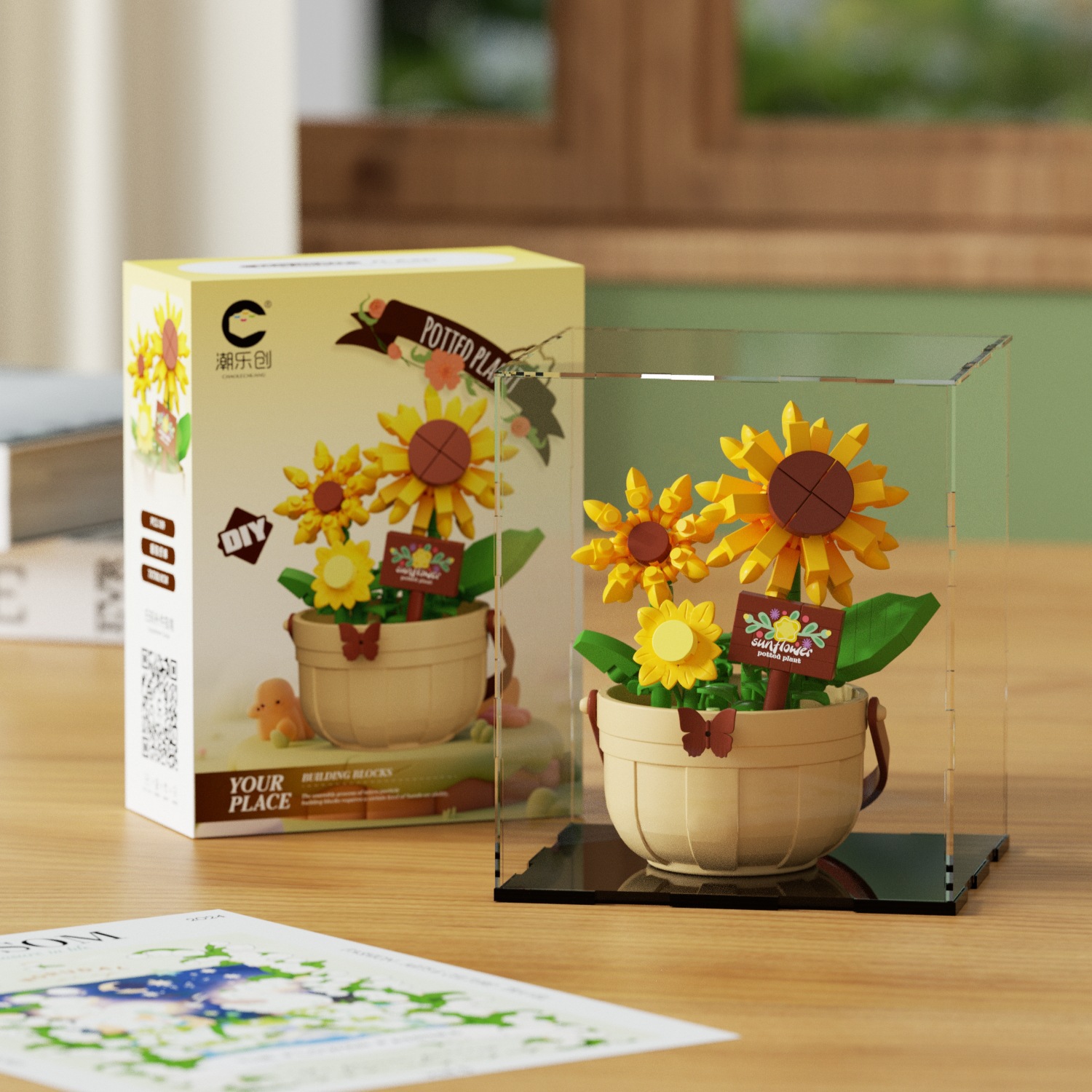 Compatible con bloques de flores eternas flores en maceta canasta DIY adornos hechos a mano girasol con flores de sol juguetes de puzzle para niños