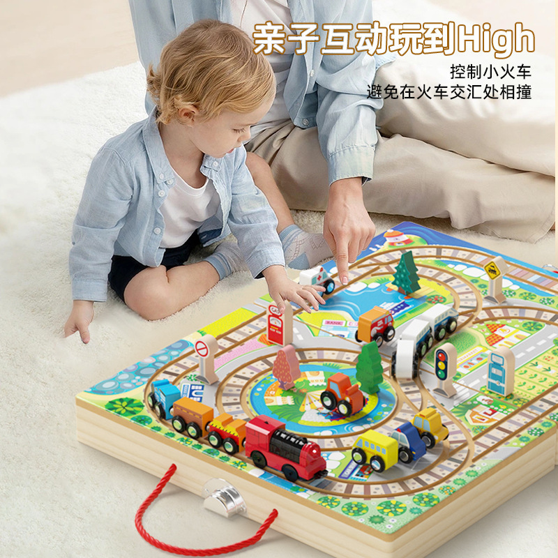 Tren eléctrico de madera para niños Tren pequeño Street View Bloques de construcción Paquete de ensamblaje de bricolaje Puzzle Boy Toy Car Caja de regalo