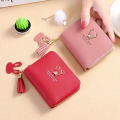 2022 Japanese and Korean version tassel small wallet women's short cute bear zipper student coin purse mini small bag card holder