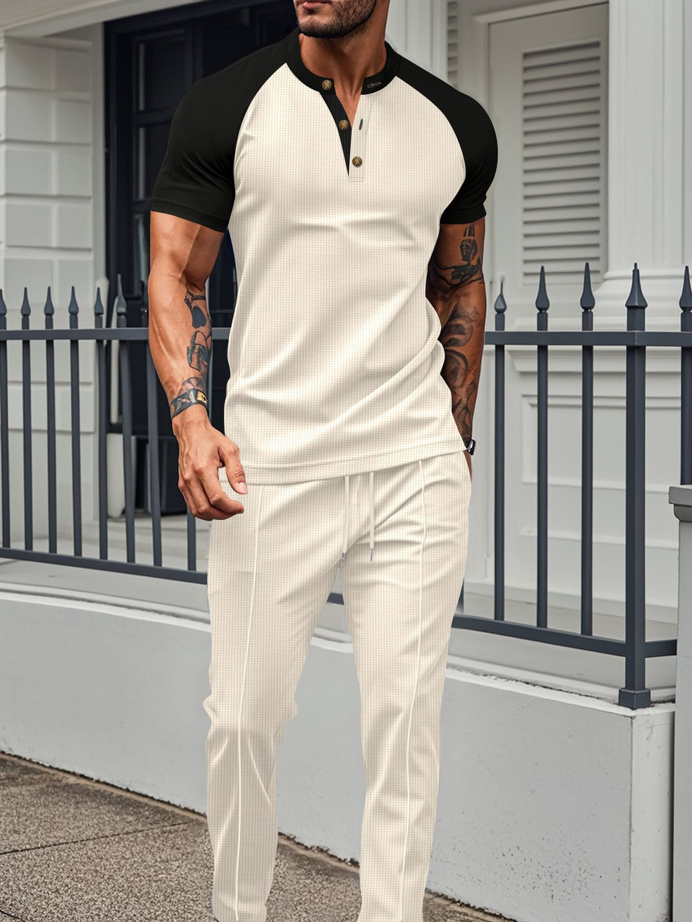 Ensemble décontracté homme t-shirt manches courtes et pantalon_voghion.com