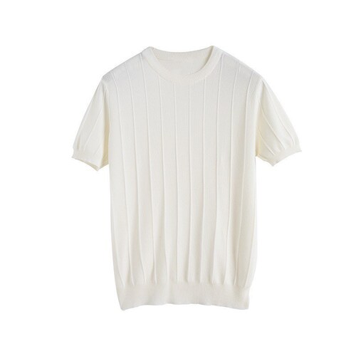 Summer round neck short sleeve t-shirt ice silk knit men's thin item Korean style light mature bottom shirt casual top