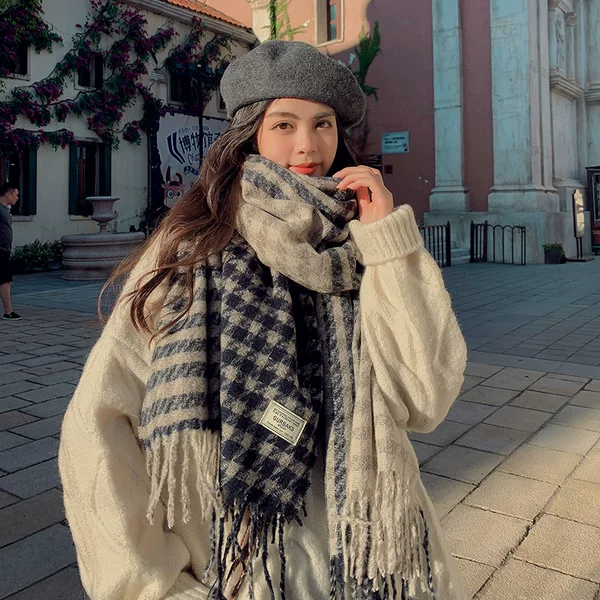 Houndstooth scarf women's autumn and winter new Korean version of Joker student shawl dual-purpose warm scarf men's tide wholesale