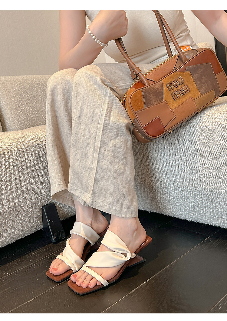 El nuevo tacón de verano de Grape Mom tiene 5,5 cm de altura ~ Temperamento cabeza cuadrada con punta abierta sandalias y pantuflas de cuña de tacón grueso mujeres