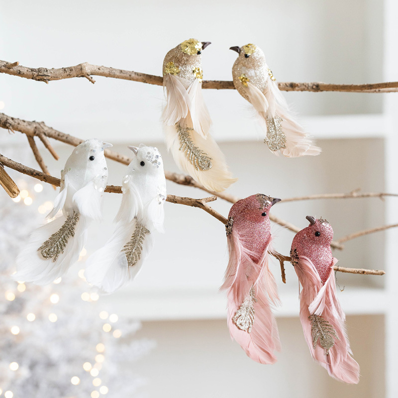 Hromeoシミュレーションバブル羽小鳥装飾クリスマスツリー装飾羽鳥ストラップクリスマス装飾品|undefined