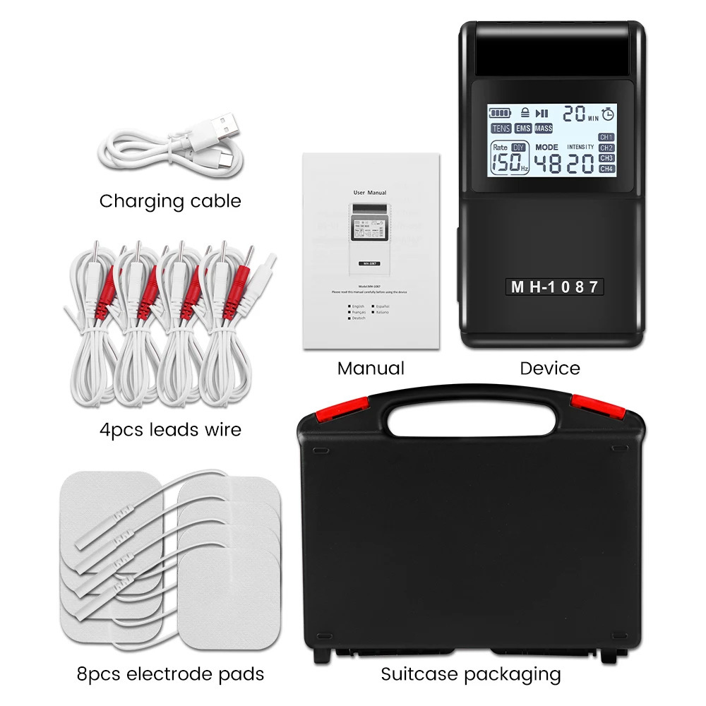 Masaje de pulso del estimulador muscular Tens EMS de modo 60 con Perilla DIY ajuste de pantalla portátil de cuatro canales