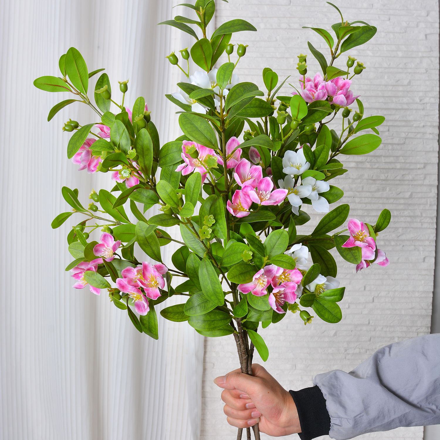 仿真花桃金娘带果海棠叶家居酒店软装饰婚庆布景插花花艺摆件假花