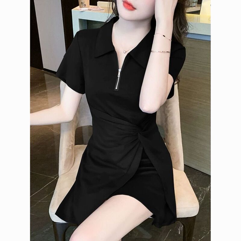 2025 New Summer Fashion Elegant Polo Collar Age-Reducing A-Line Skirt Twist Dress Women's Short Sleeves 2025 New Summer Fashion Elegant Polo Collar Age-Reducing A-Line Skirt Twist Dress Women's Short Sleeves