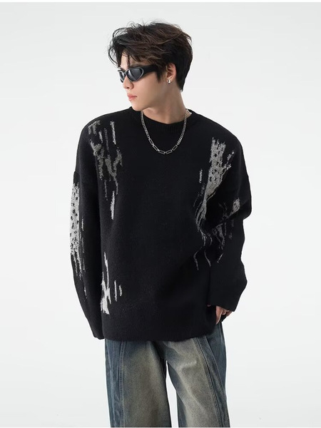 Retro small design knitted sweater with a round collar