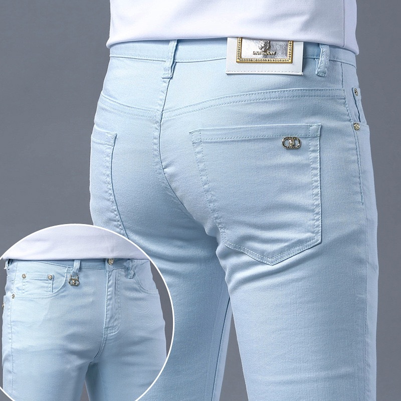 European High-end Trendy Brand Blue Jeans Men's Spring and Summer New Slim-fit Stretch Fashionable Casual Men's Pants