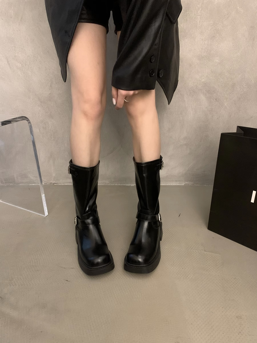Women's Western Cowboy Ankle Boots Mid Thick Sole Knight Style_voghion.com