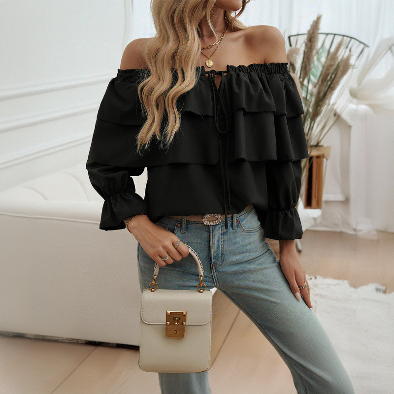 Lockerer Plissierter One-shoulder Blusen-pullover Für Damen_voghion.com