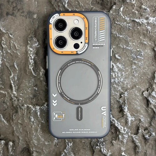 Chic Brand Letter Sanding Magnetic Charging Case for iPhone 15, Skin Texture Acrylic iPhone 14 Hard Case