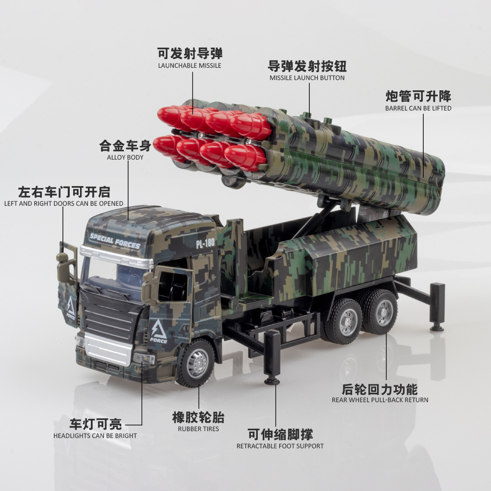 Aleación 1:32 cohete misil pistola militar sonido y luz Tire hacia atrás barril elevación juguete música modelo decoración colección