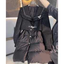 黑色小香风收腰高级感中长款超好看羽绒服内胆加厚外套女冬白鸭绒