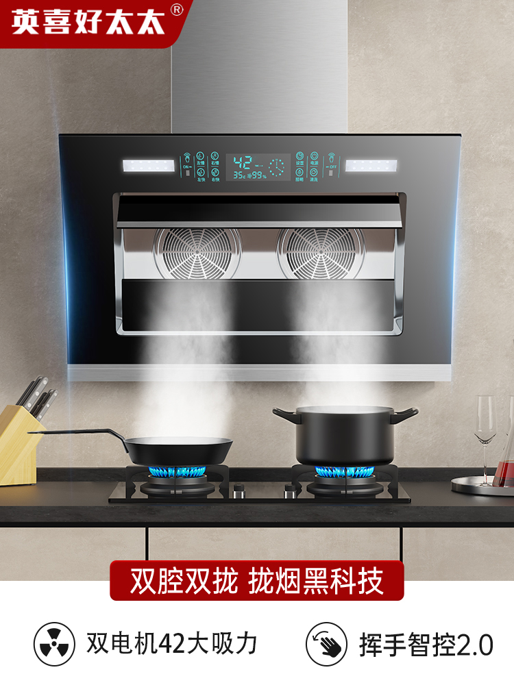 Wholesale Yinghaojia Double Motor Large Suction Range Hood Rental Range Hood Kitchen Household Range Hood