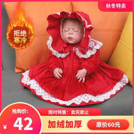 8130#2024加绒加厚礼服婴儿金丝绒公主裙宝宝满月娃娃领女连衣裙