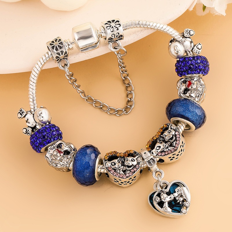 潘家奢华蓝色水晶手链diy狮子王辛巴串饰女士手饰工厂现货批发