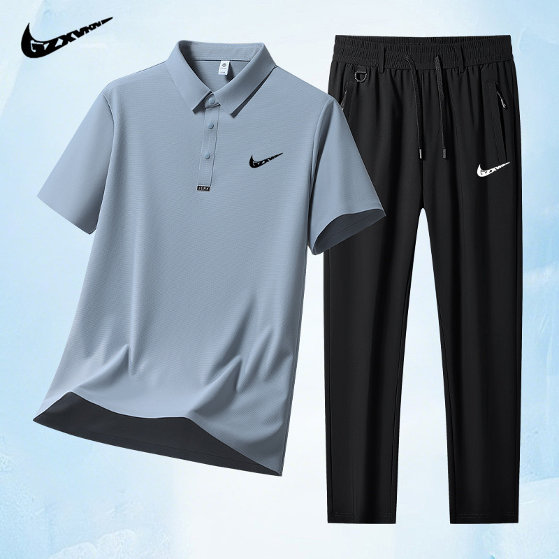 Ice Silk Sports Suit for Men, Summer Thin Breathable Quick-Dry Short-Sleeve Polo Shirt and Long Pants Casual Two-Piece Set Men's Clothing Ice Silk Sports Suit for Men, Summer Thin Breathable Quick-Dry Short-Sleeve Polo Shirt and Long Pants Casual Two-Piece Set Men's Clothing