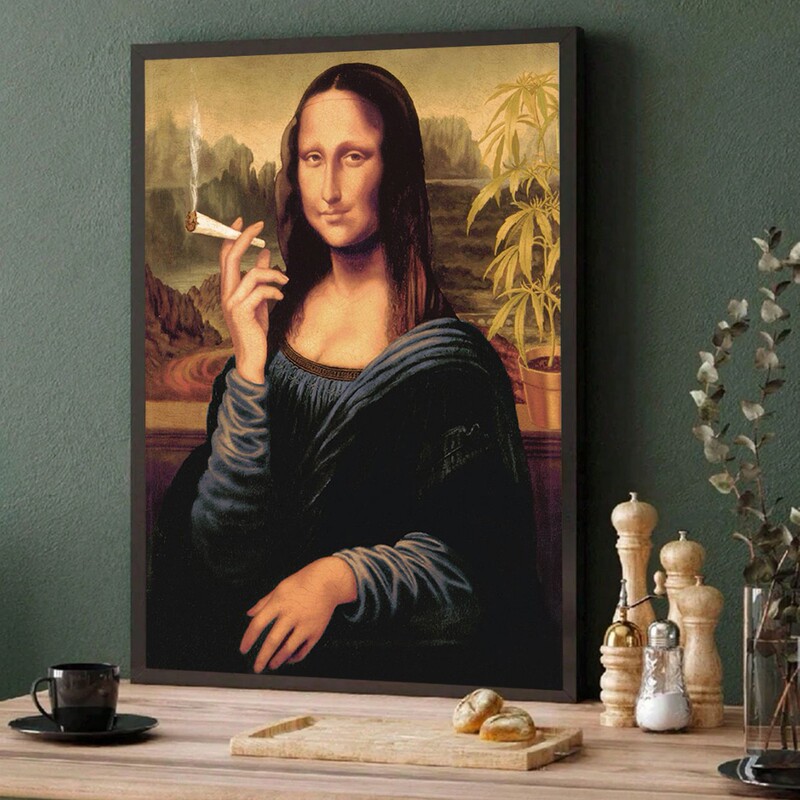 Art Deco Modern Mona Lisa Canvas Print Fashion Theme Portrait Mural Ink Artwork Framed Painting